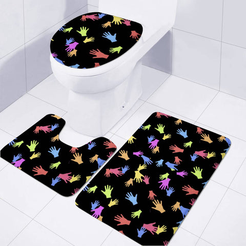 Image of Multicolored Hands Silhouette Motif Design Toilet Three Pieces Set