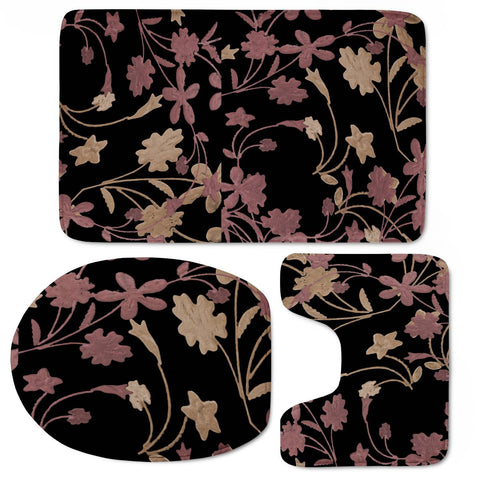 Image of Dark Floral Ornate Print Toilet Three Pieces Set