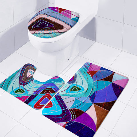 Image of Abstract Modern Art On Coarse Linen Colored Toilet Three Pieces Set