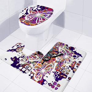 Colorful Fractal Painting With White Butterflies Toilet Three Pieces Set