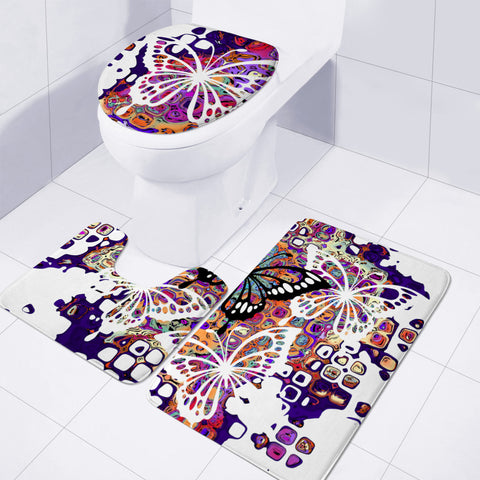 Image of Colorful Fractal Painting With White Butterflies Toilet Three Pieces Set