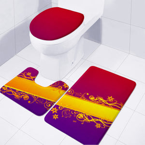 Decorative Curlicue Flower Ornament Border Red Orange Purple Toilet Three Pieces Set