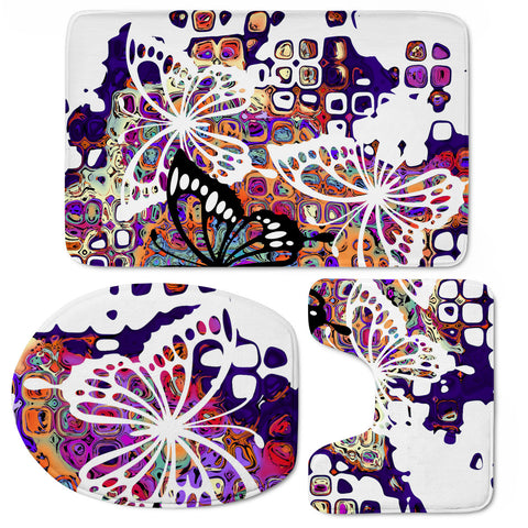 Image of Colorful Fractal Painting With White Butterflies Toilet Three Pieces Set