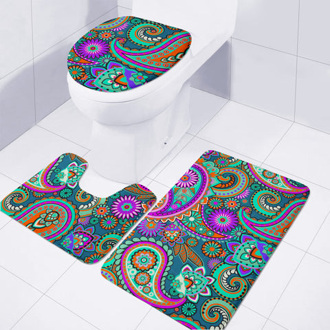 Image of Dark Multicolored Indian Paisley Pattern 1 Toilet Three Pieces Set