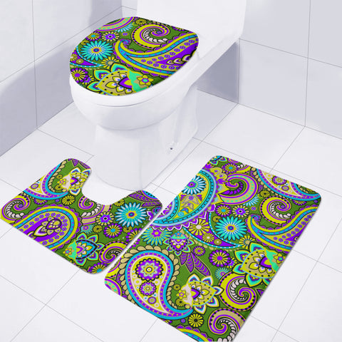 Image of Dark Multicolored Indian Paisley Pattern 2 Toilet Three Pieces Set