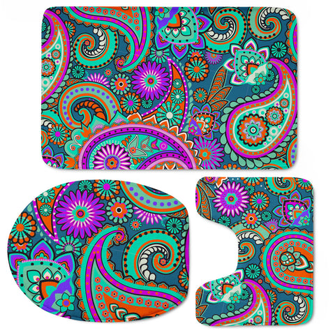 Image of Dark Multicolored Indian Paisley Pattern 1 Toilet Three Pieces Set