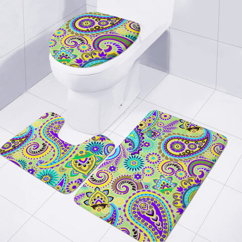 Image of Dark Multicolored Indian Paisley Pattern 3 Toilet Three Pieces Set