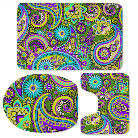 Image of Dark Multicolored Indian Paisley Pattern 2 Toilet Three Pieces Set