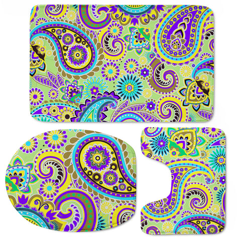 Image of Dark Multicolored Indian Paisley Pattern 3 Toilet Three Pieces Set