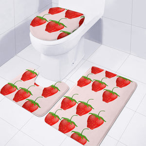 Red Strawberry Fruit Pattern Toilet Three Pieces Set