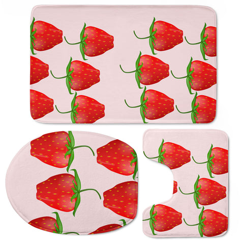 Image of Red Strawberry Fruit Pattern Toilet Three Pieces Set