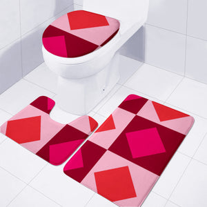 Red And Pink Diamond Shapes Toilet Three Pieces Set