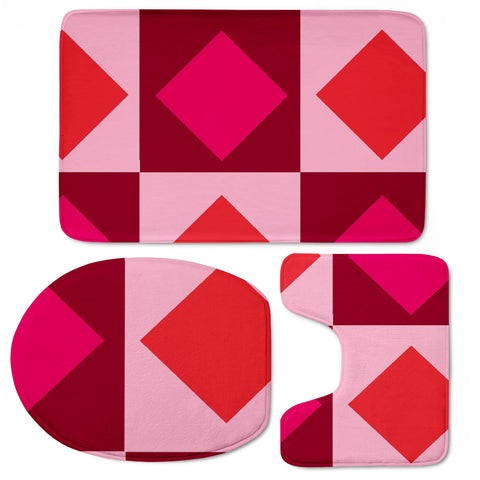 Image of Red And Pink Diamond Shapes Toilet Three Pieces Set