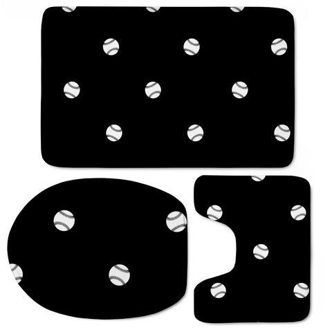 Image of Black And White Baseball Motif Pattern Toilet Three Pieces Set