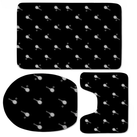 Image of Black And White Tennis Motif  Pattern Design Toilet Three Pieces Set