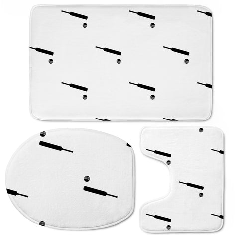 Image of Black And White Cricket Sport Motif Print Pattern Toilet Three Pieces Set