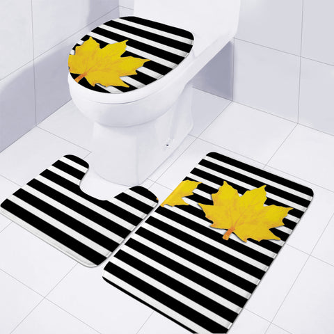 Image of Yellow Leaves Striped Toilet Three Pieces Set