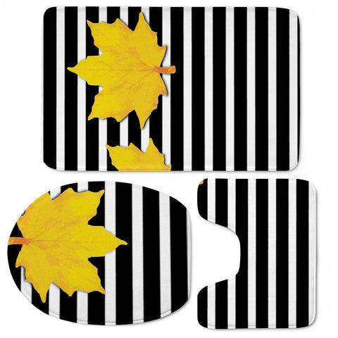 Image of Yellow Leaves Striped Toilet Three Pieces Set