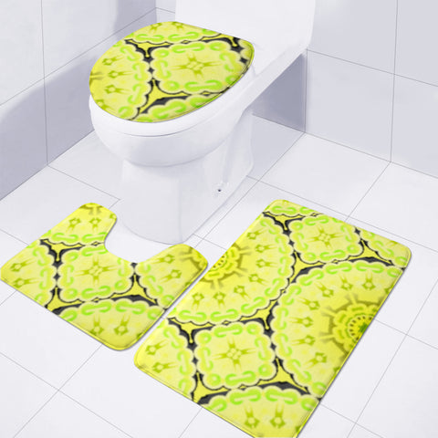 Image of Yellow Floral Print Toilet Three Pieces Set