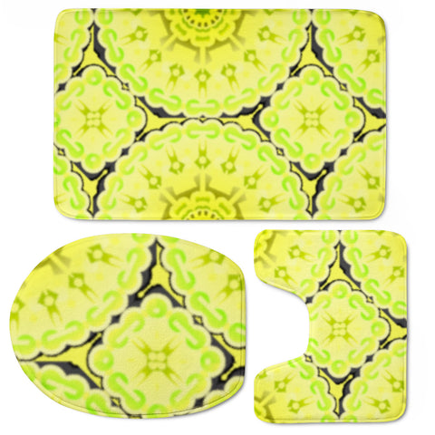 Image of Yellow Floral Print Toilet Three Pieces Set