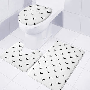 Birds Flying Motif Silhouette Print Pattern Toilet Three Pieces Set