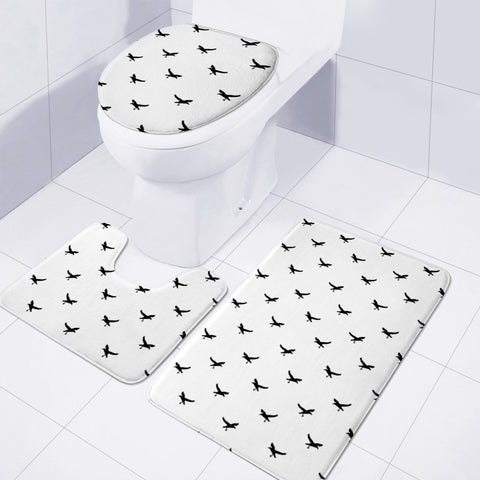 Image of Birds Flying Motif Silhouette Print Pattern Toilet Three Pieces Set