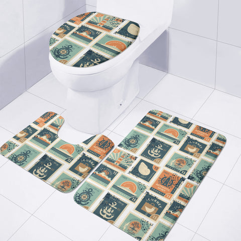 Image of Fancy Post Stamp Pattern Toilet Three Pieces Set