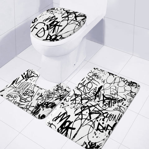 Image of Black And White Graffiti Abstract Collage Print Pattern Toilet Three Pieces Set