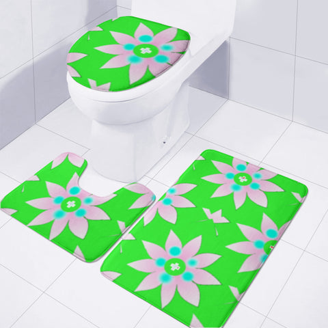 Image of Flowers On Green Toilet Three Pieces Set