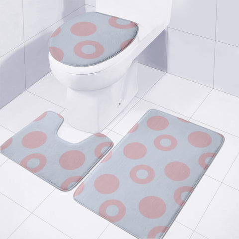 Image of Pink Round Circles On Blue Toilet Three Pieces Set