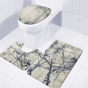 Black And White Botanical Motif Artwork Toilet Three Pieces Set