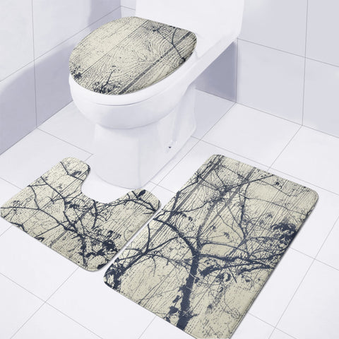 Image of Black And White Botanical Motif Artwork Toilet Three Pieces Set