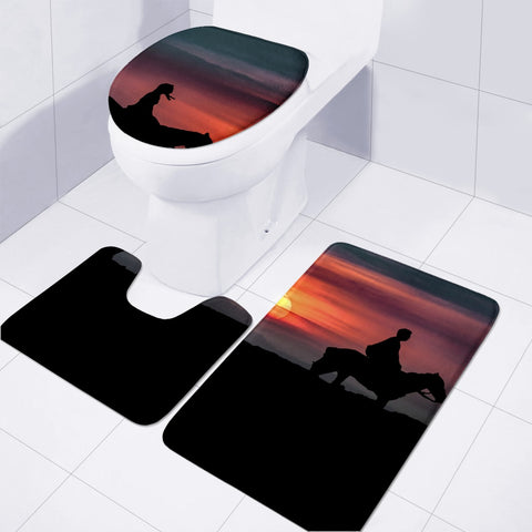 Image of Couple Riding Horses At Nature Toilet Three Pieces Set