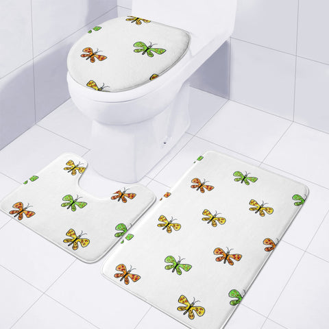 Image of Butterfly Cartoon Drawing Motif  Pattern Toilet Three Pieces Set