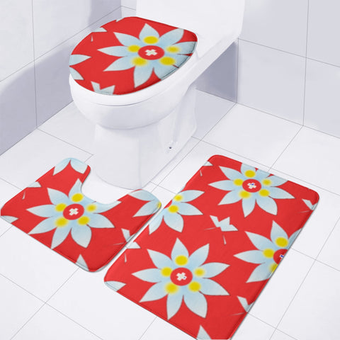 Image of Flowers On Red Toilet Three Pieces Set