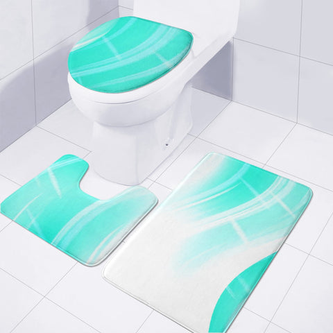 Image of Wavy Blue White Toilet Three Pieces Set