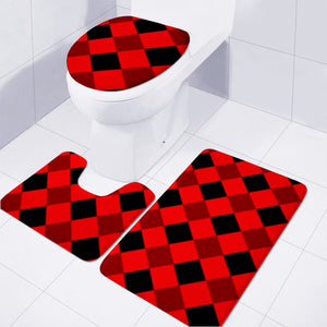 Red And Black Checkered Toilet Three Pieces Set