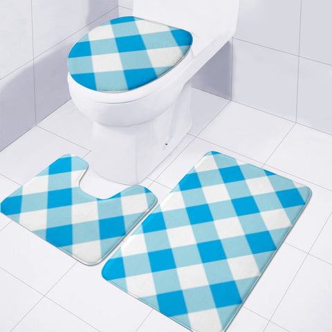 Image of Blue And White Checkered Toilet Three Pieces Set