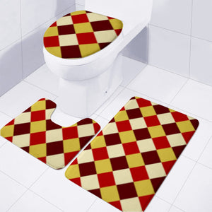 Red And Yellow Checkered Toilet Three Pieces Set