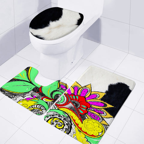 Image of Floral Cow Toilet Three Pieces Set