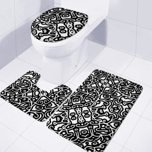 Ethnic Black And White Pattern Toilet Three Pieces Set