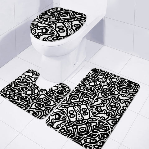 Image of Ethnic Black And White Pattern Toilet Three Pieces Set