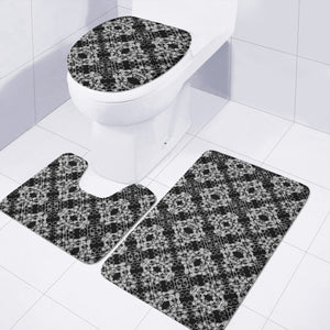 Black And White Checked Ornate Pattern Toilet Three Pieces Set