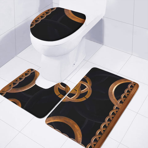 Image of Wooden Ornate Digital Artwork Toilet Three Pieces Set