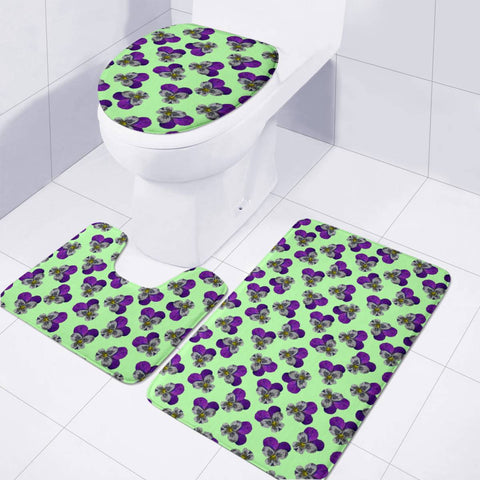 Image of Violets On A Green Background Toilet Three Pieces Set