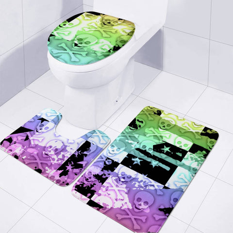 Image of Rainbow Checker Skull Splatter Toilet Three Pieces Set