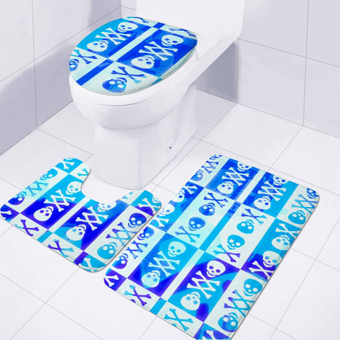 Image of Blue White Skull Crossbones Toilet Three Pieces Set