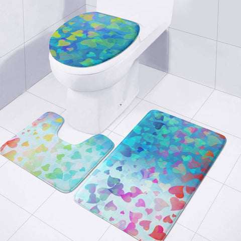 Image of Hearts Colors On Blue Toilet Three Pieces Set