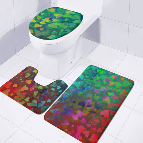 Image of Hearts Colors On Red Green Toilet Three Pieces Set