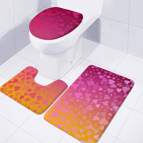 Image of Hearts On Pink Orange Background Toilet Three Pieces Set